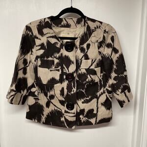 Michael Kors Womens Floral Hibiscus Jacket Blazer Brown Tan Size Small Career